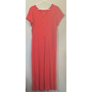 Caite Coral Short-Sleeve Floral Embroidered Maxi Dress